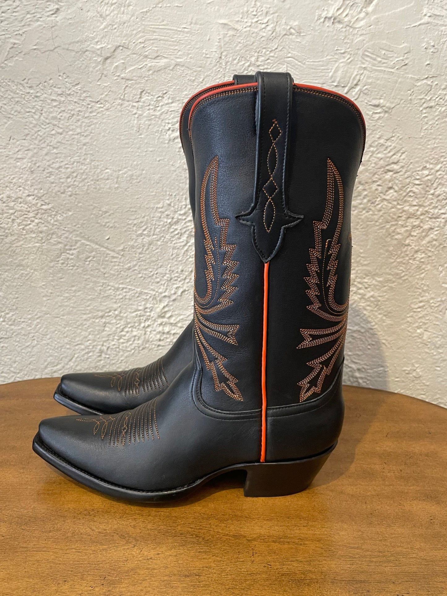 Calfskin Cowgirl in Noir w/ Orange