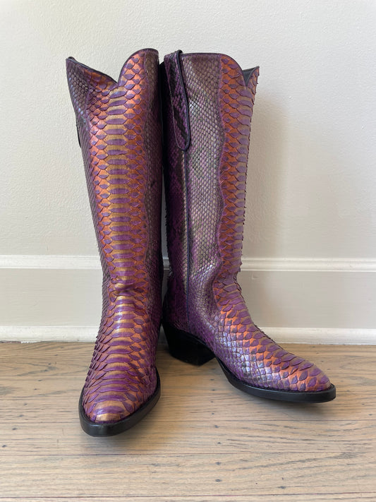 Tall Purple Rainbow Python Cowgirl Boot