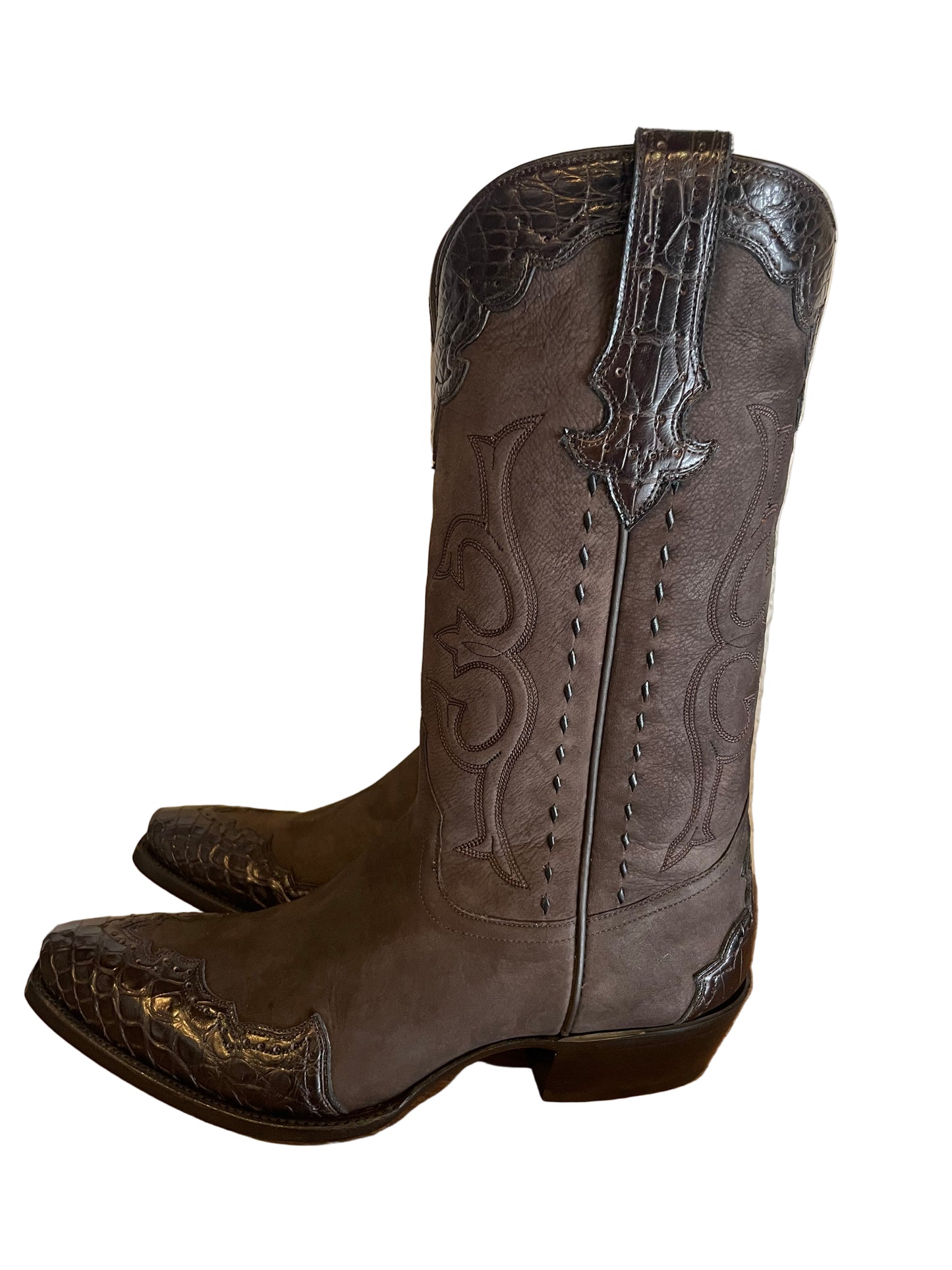 Nubuck with “Majestic” Crocodile Trim Cowboy in Espresso