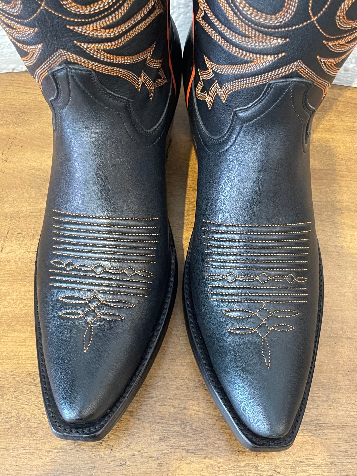 Calfskin Cowgirl in Noir w/ Orange