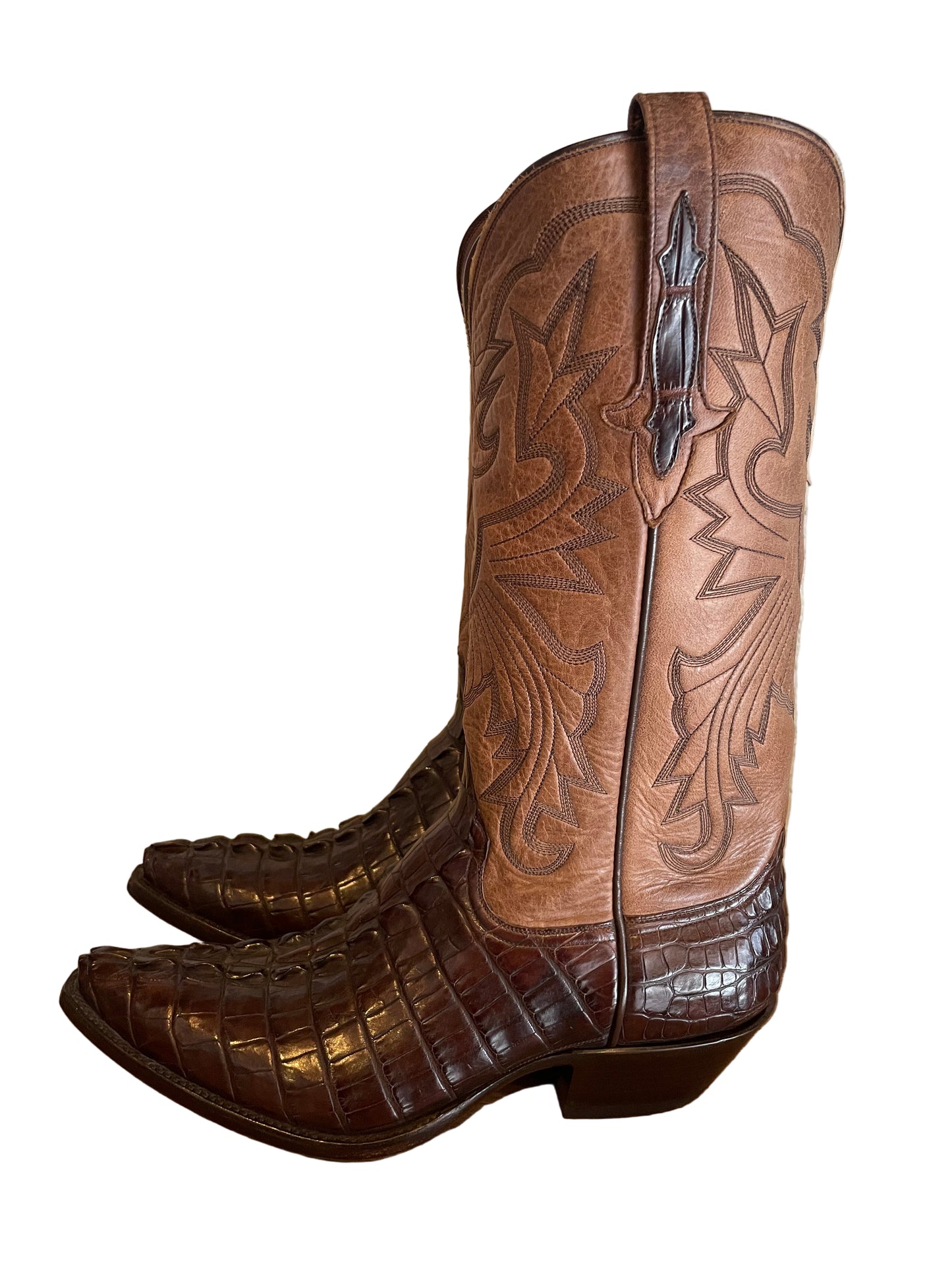 Hornback American Alligator Tails Cowboy in Chocolate and Tan