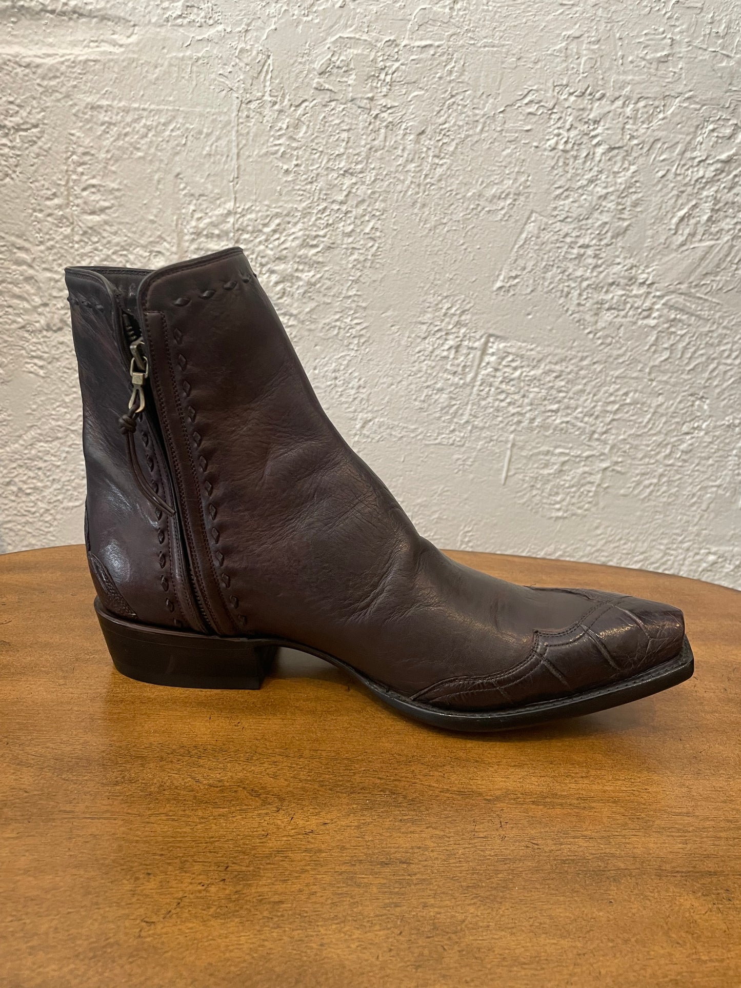 Cheval Zip with Large Gator Trim and Buckstitching in Espresso
