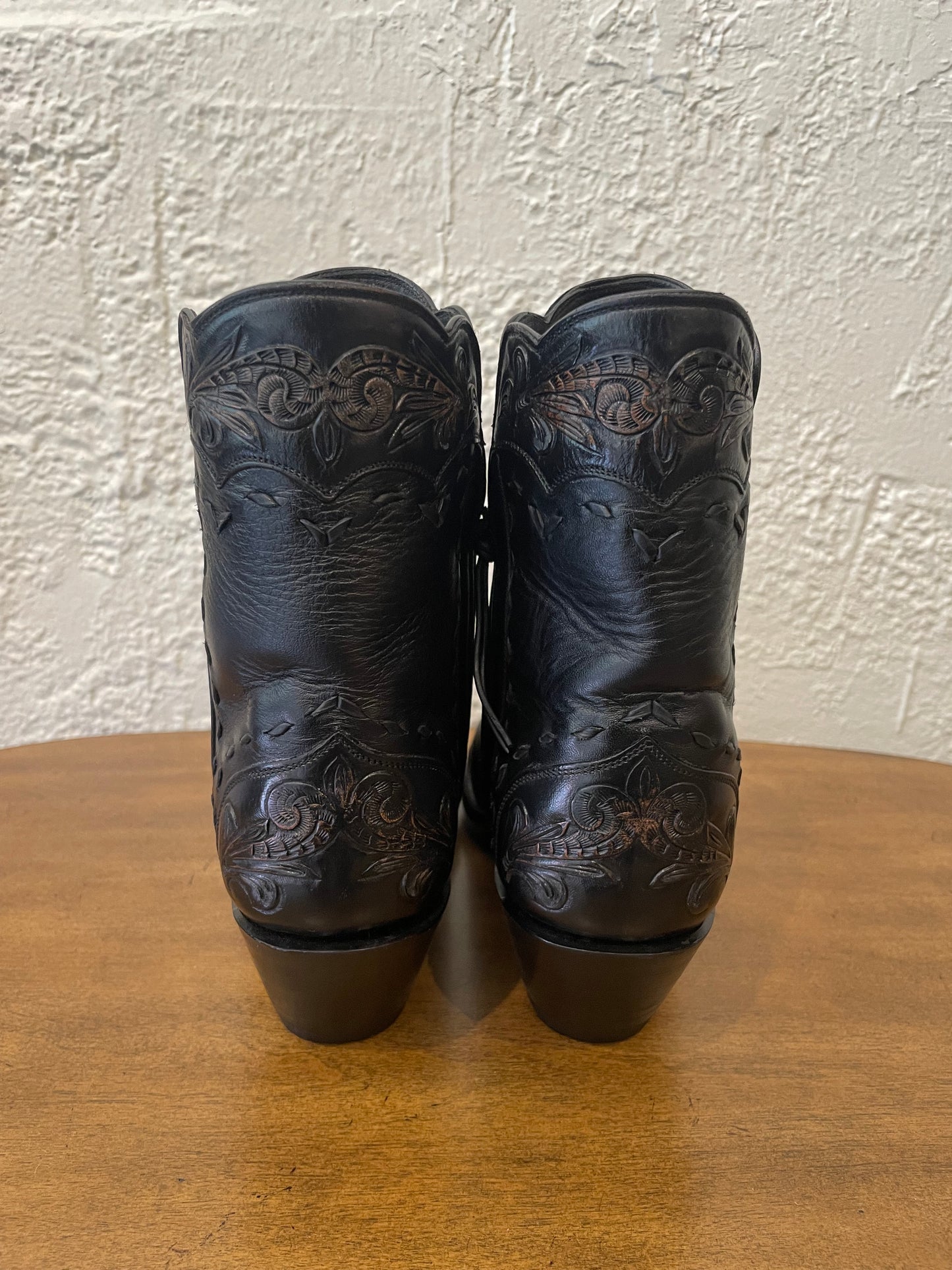 Calfskin with Handtooled Trim Zip in Noir and Antiqued Brown