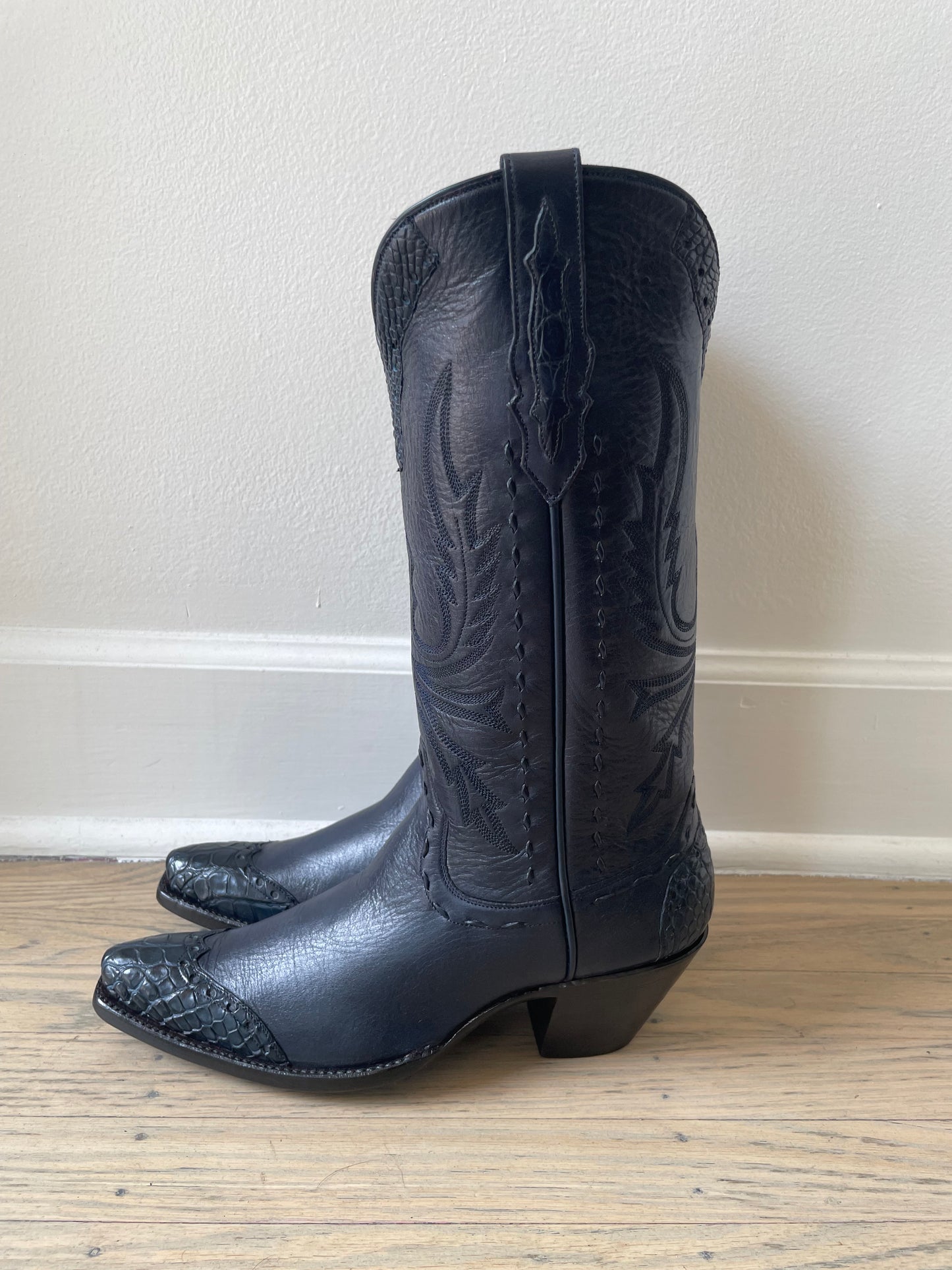 Navy Calfskin with Gator Trim Cowgirl Boot