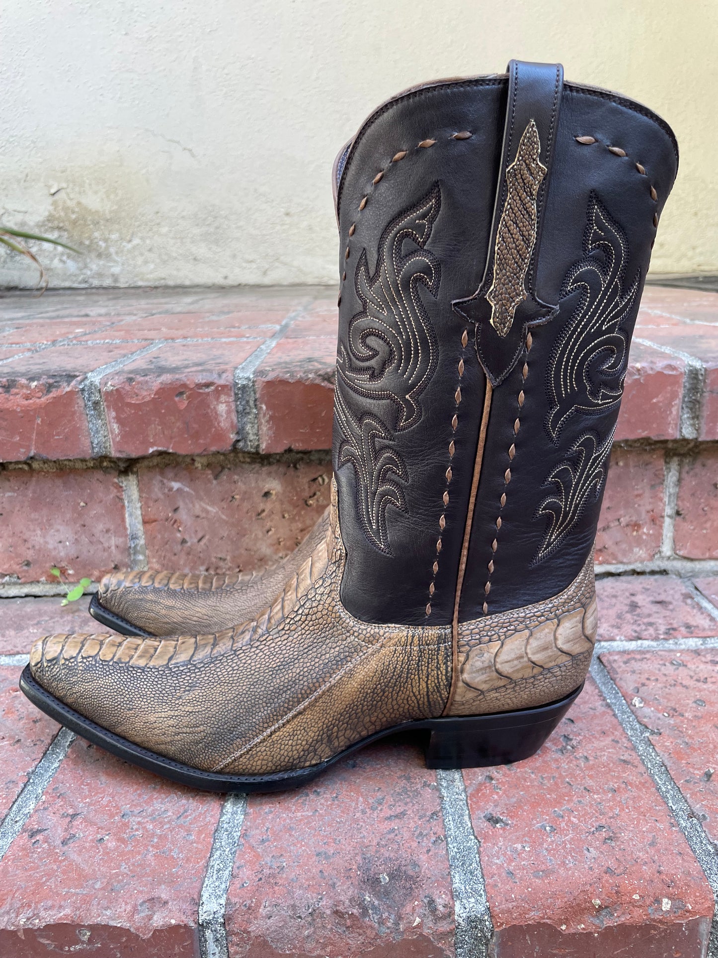 Antiqued Tan Ostrich Leg Western