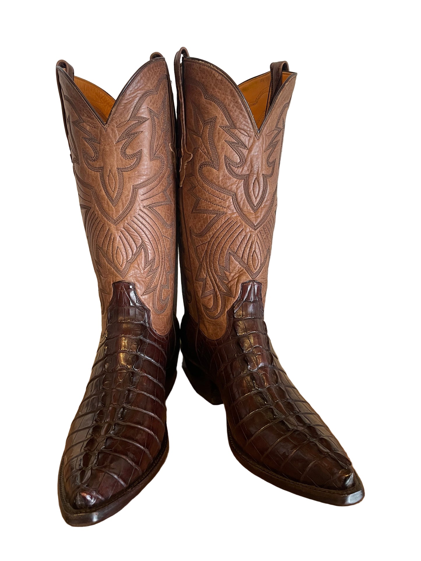 Hornback American Alligator Tails Cowboy in Chocolate and Tan