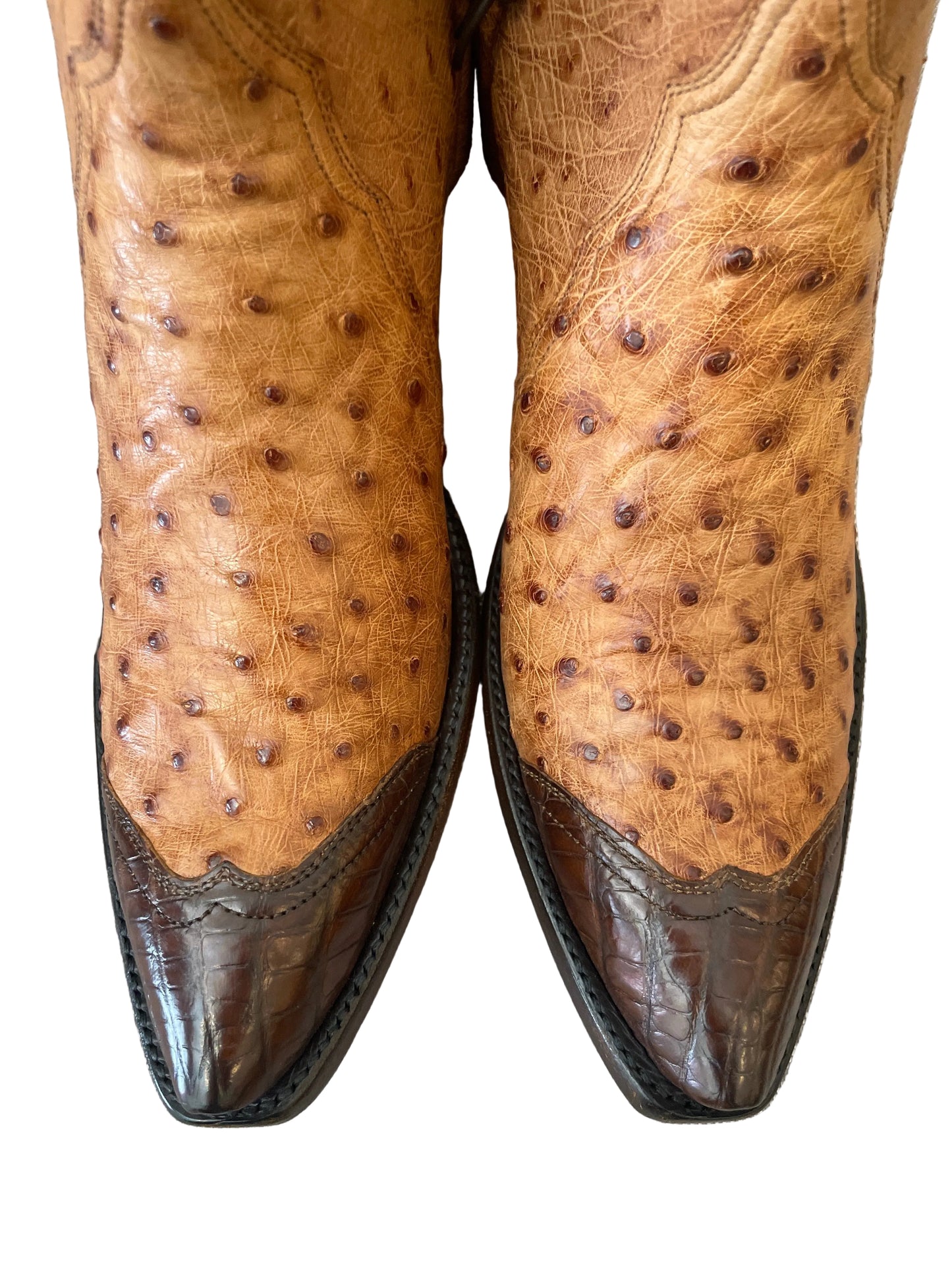 Ostrich Zip in Antique Cognac with Sport Rust Caiman Trim