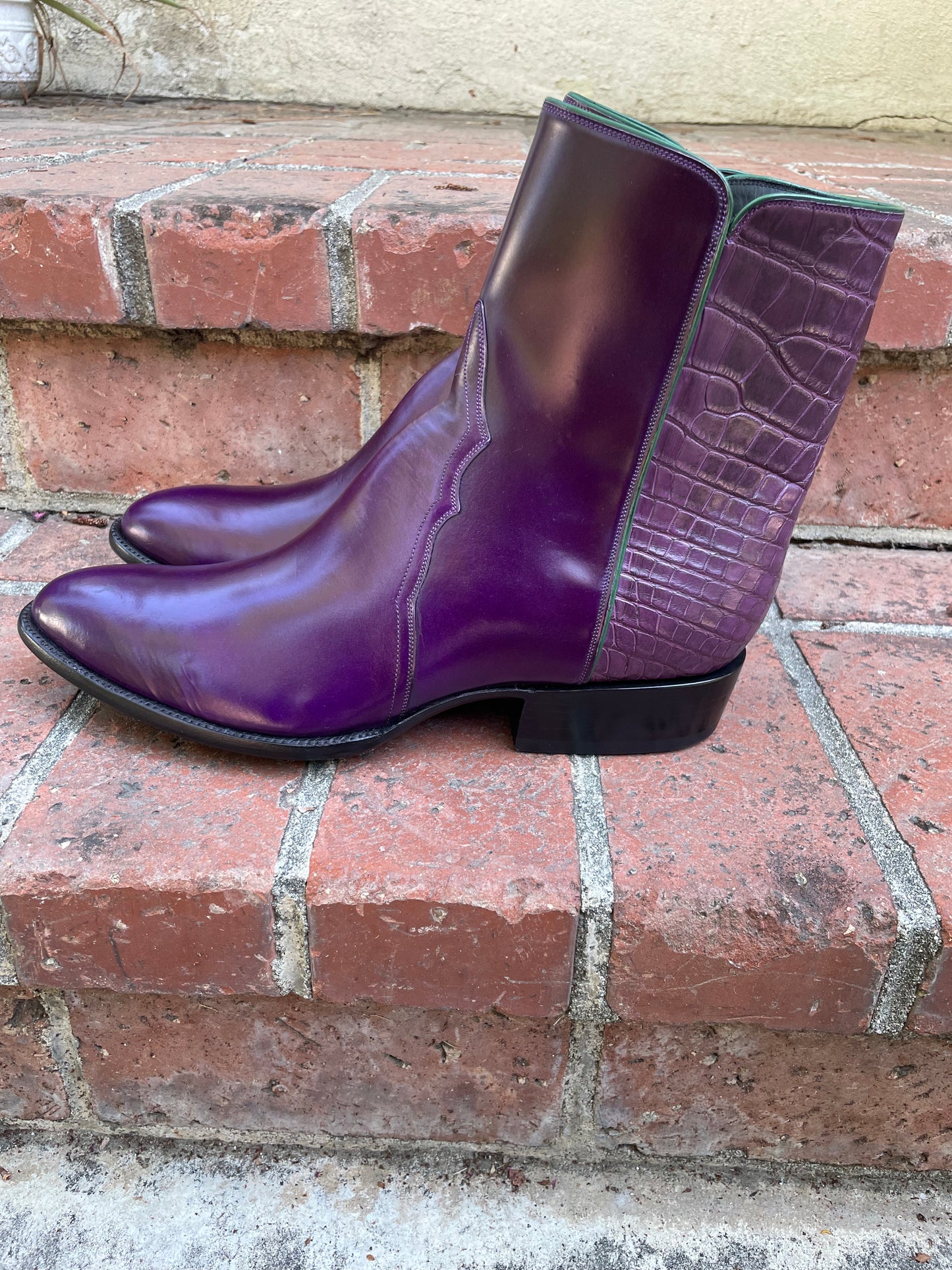 Purple Shell Cordovan with Violet Gator Belly Ankle Zip