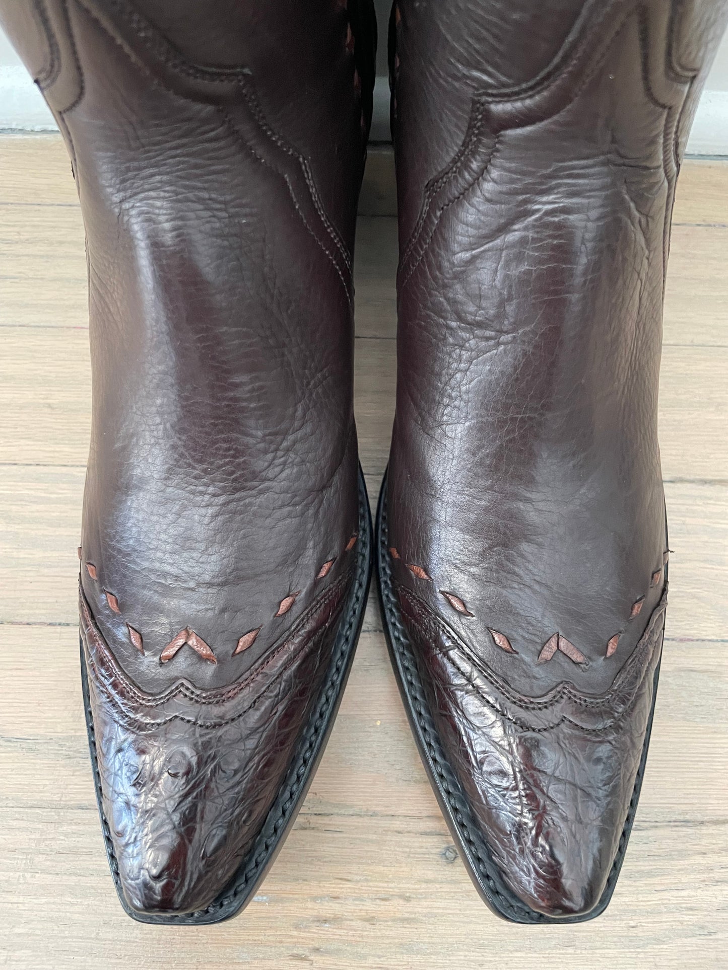 Italian Calf With Caiman Trim Shorty in Dark Chocolate