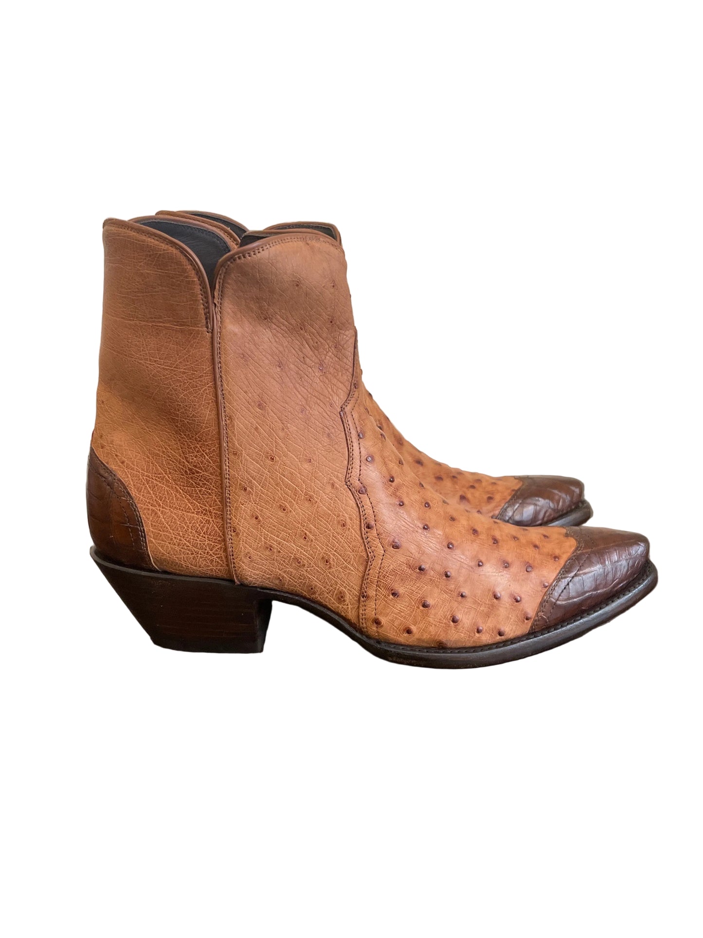 Ostrich Zip in Antique Cognac with Sport Rust Caiman Trim