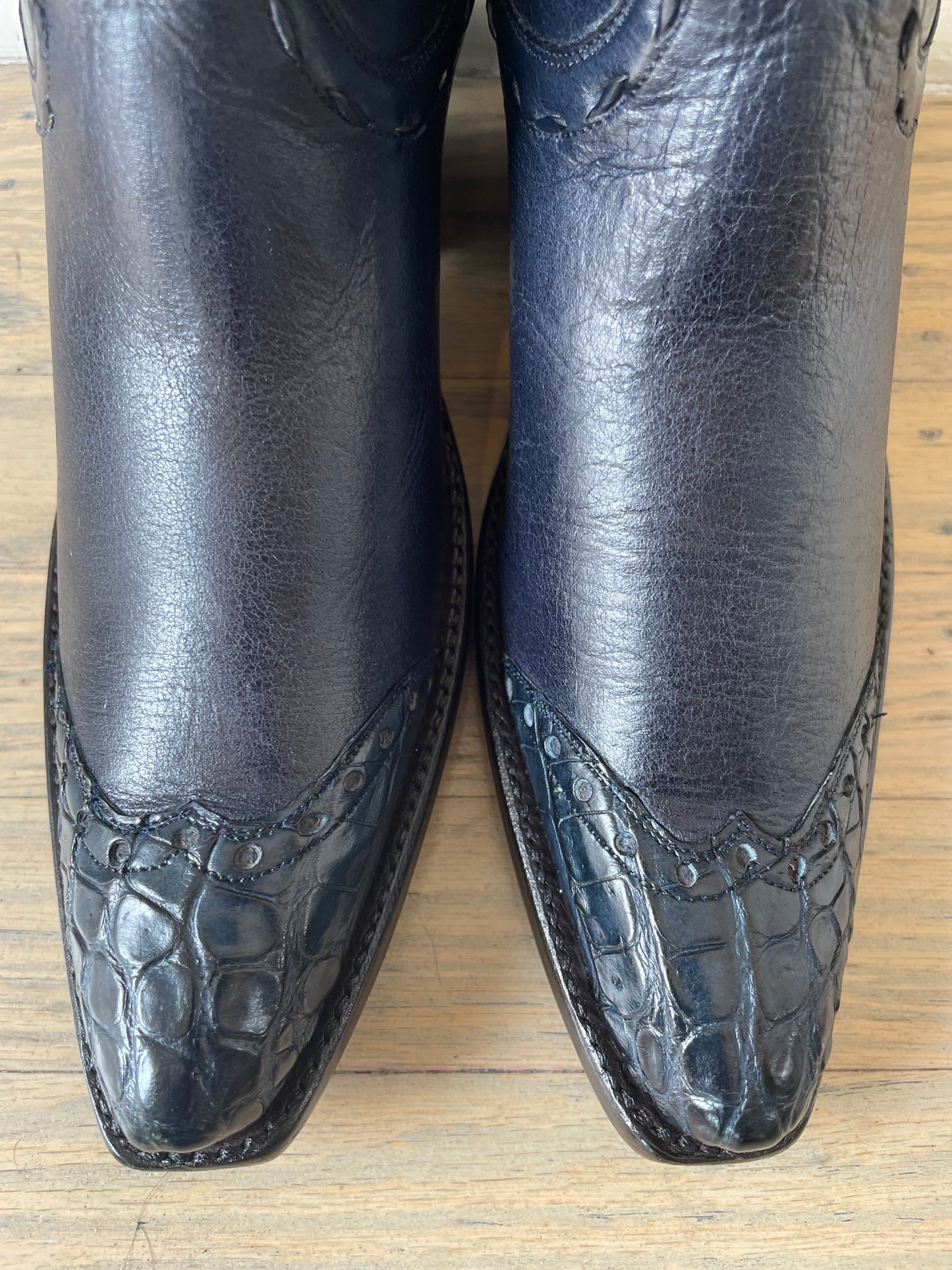 Navy Calfskin with Gator Trim Cowgirl Boot