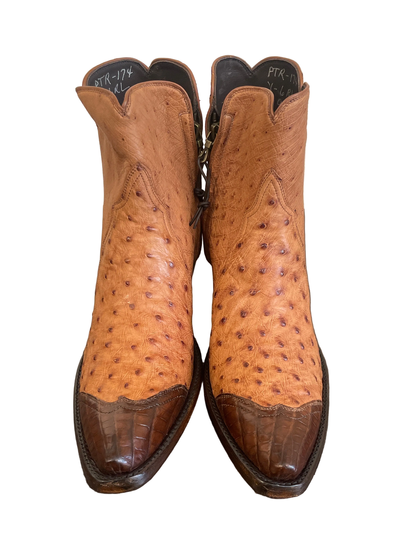 Ostrich Zip in Antique Cognac with Sport Rust Caiman Trim