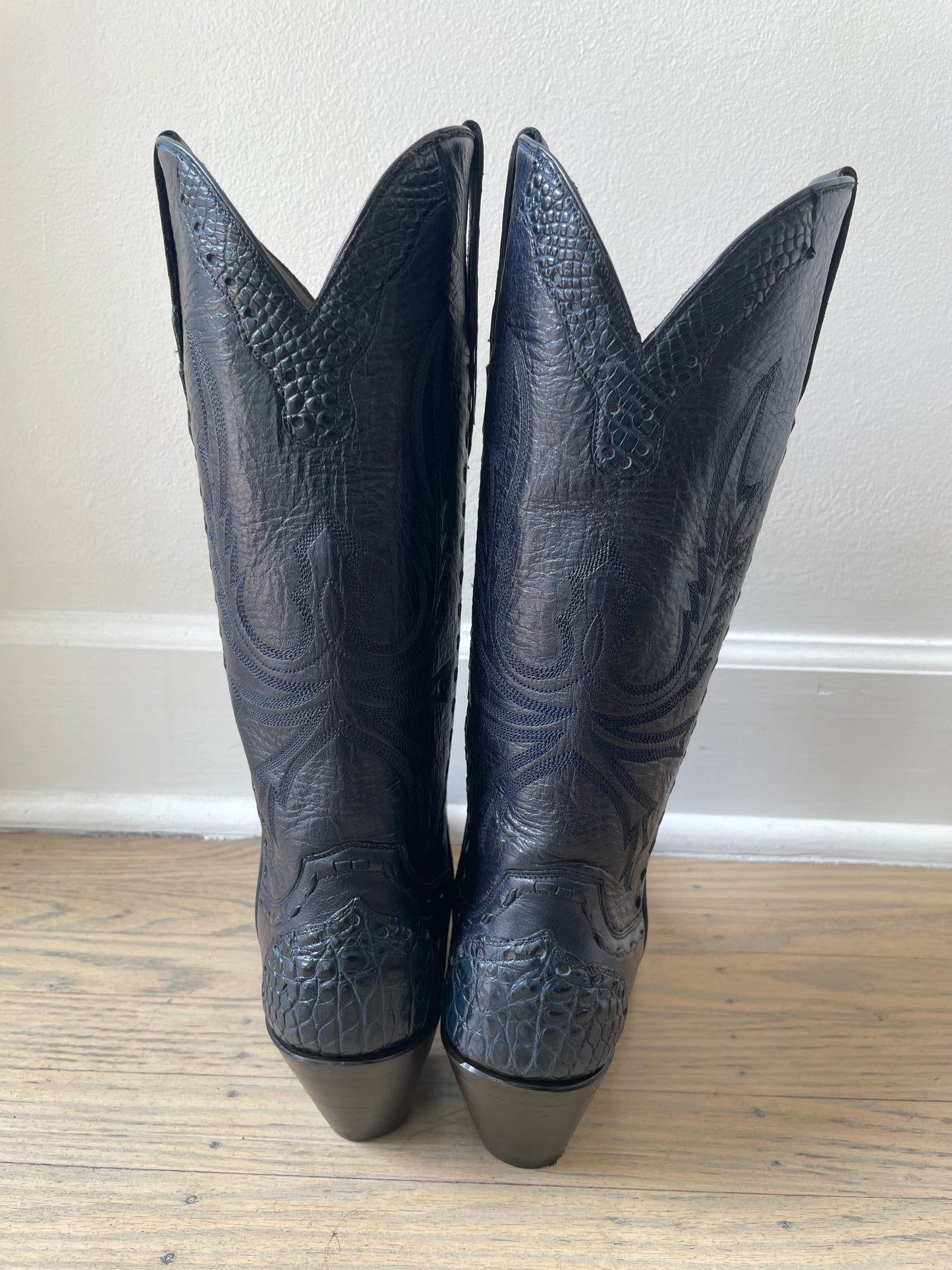 Navy Calfskin with Gator Trim Cowgirl Boot