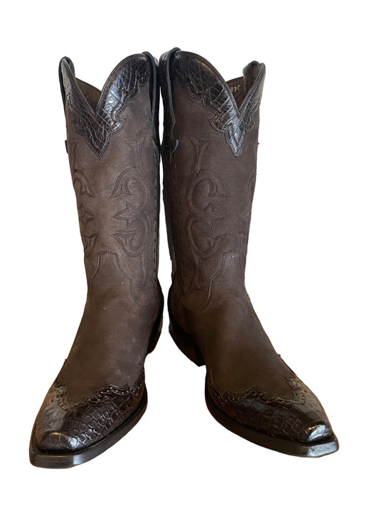 Nubuck with “Majestic” Crocodile Trim Cowboy in Espresso