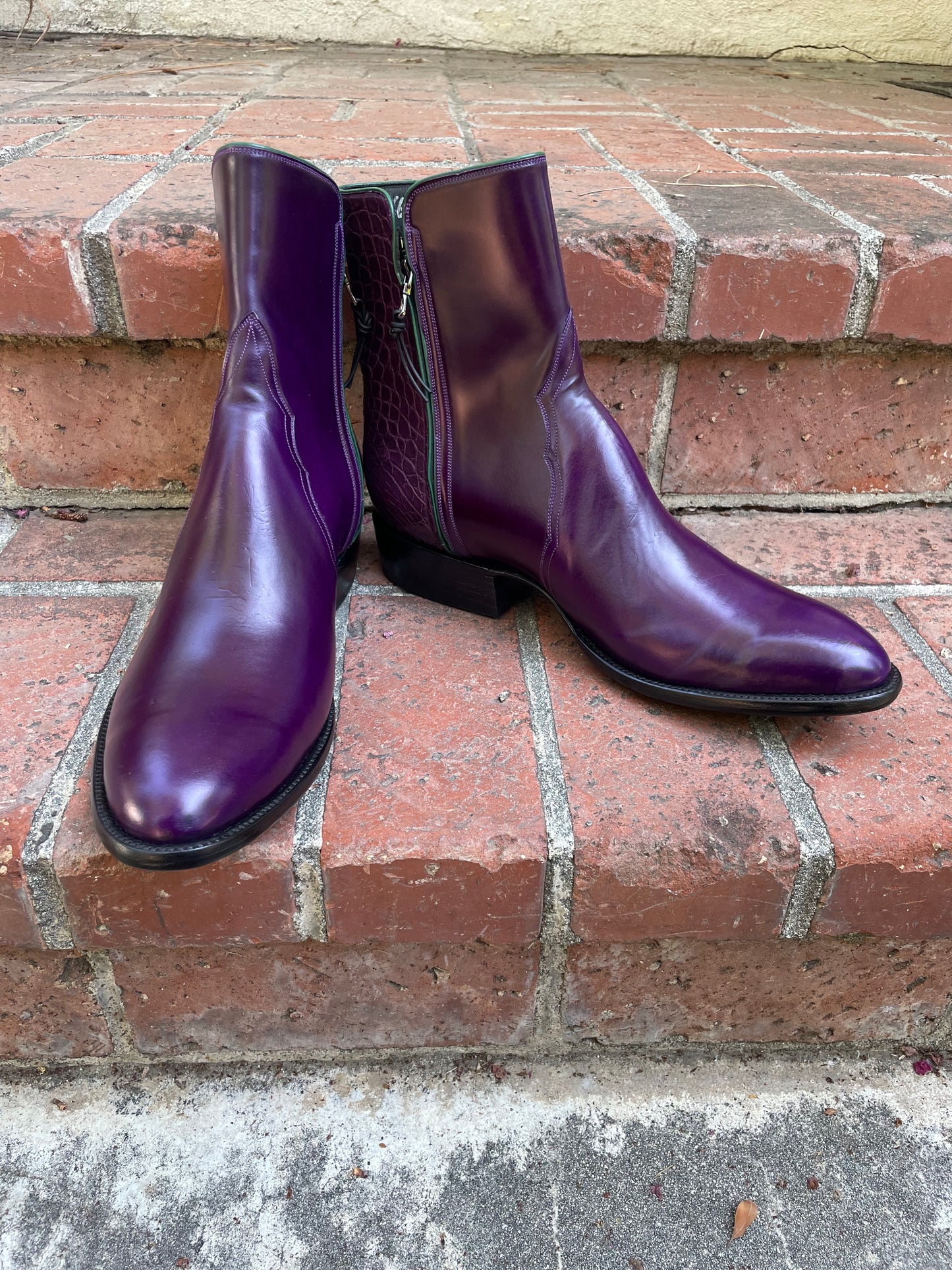 Purple Shell Cordovan with Violet Gator Belly Ankle Zip