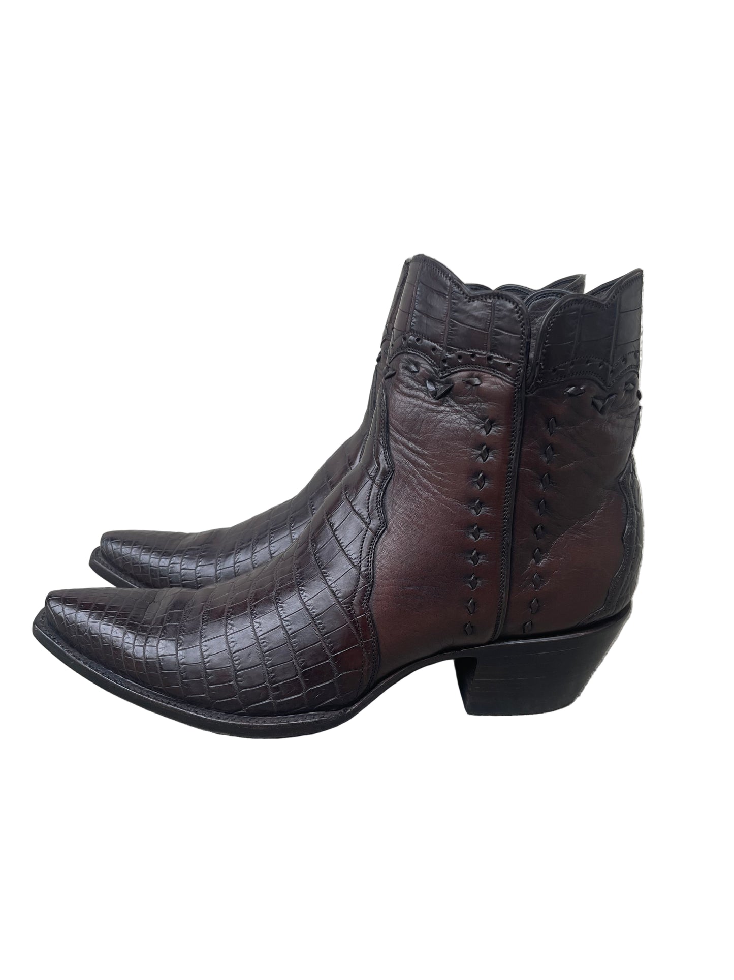 Crocodile and Calf Gallegos Zip in Espresso and Bourbon