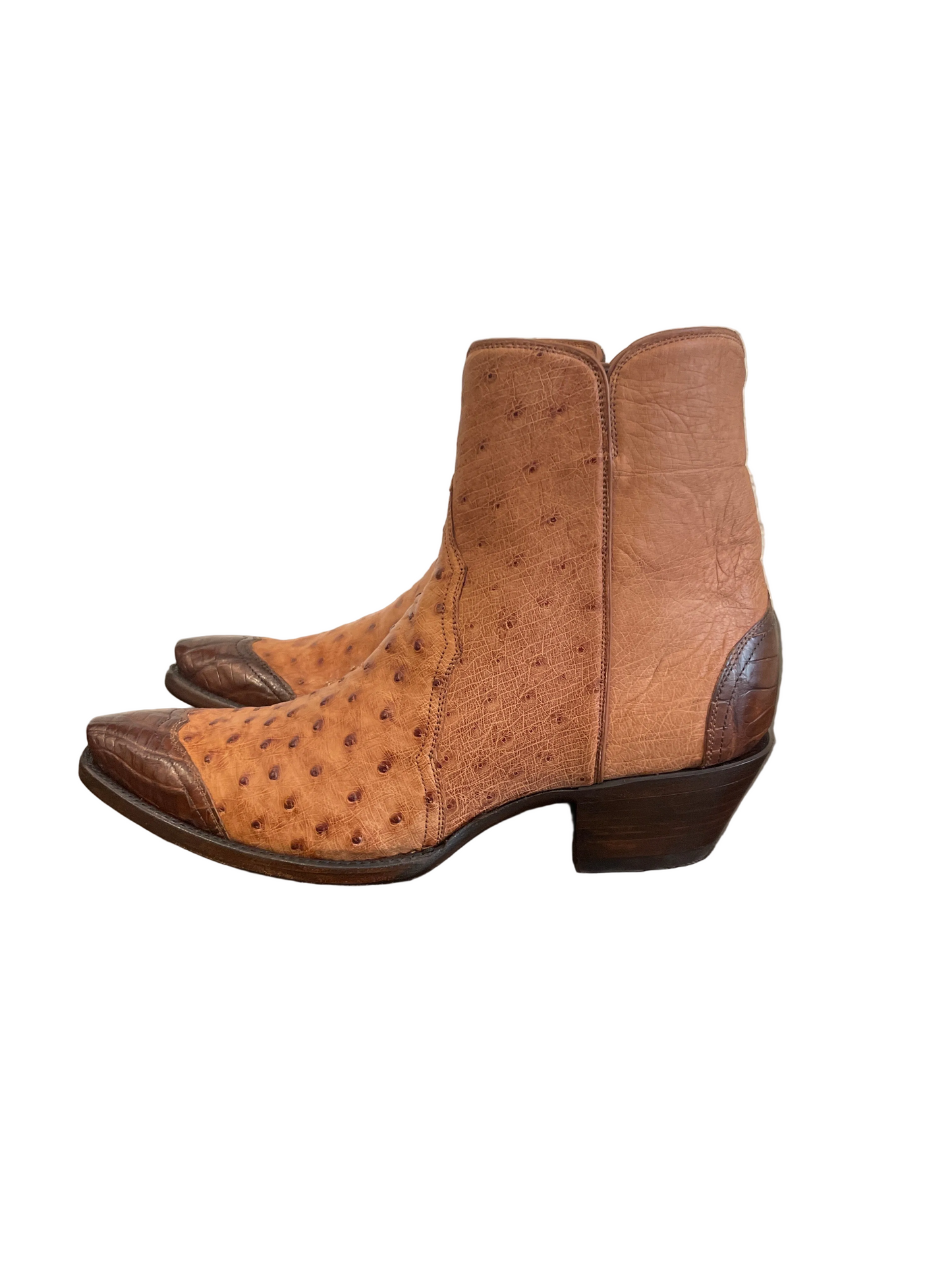 Ostrich Zip in Antique Cognac with Sport Rust Caiman Trim