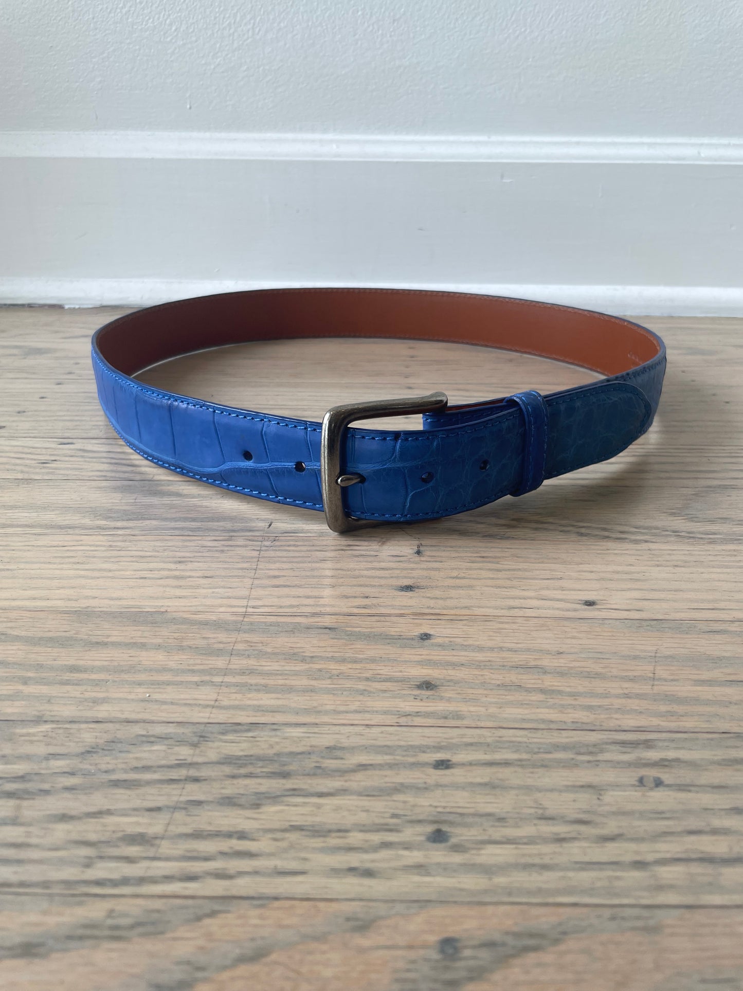 Electric Blue American Alligator Belly Belt