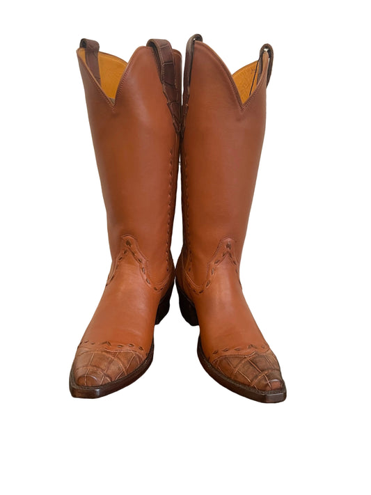 Calfskin Western with Gator Trim in Cognac