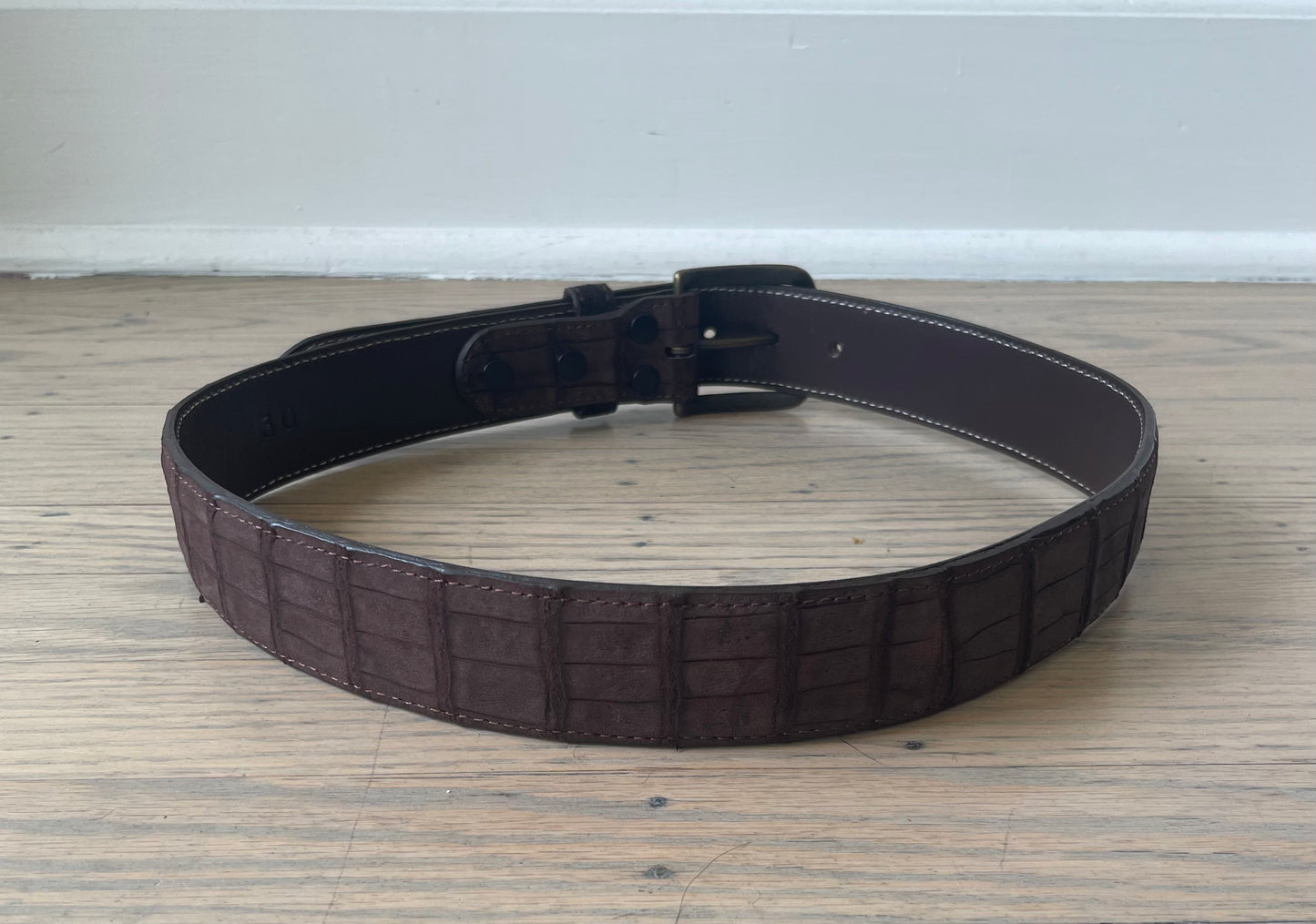 Chocolate Nubuck Crocodile Belly Belt