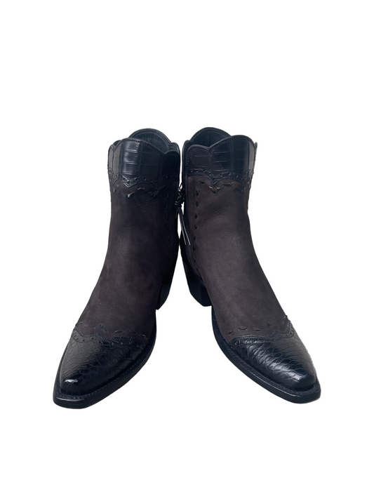 Espresso Nubuck with Noir Crocodile Trim Zip