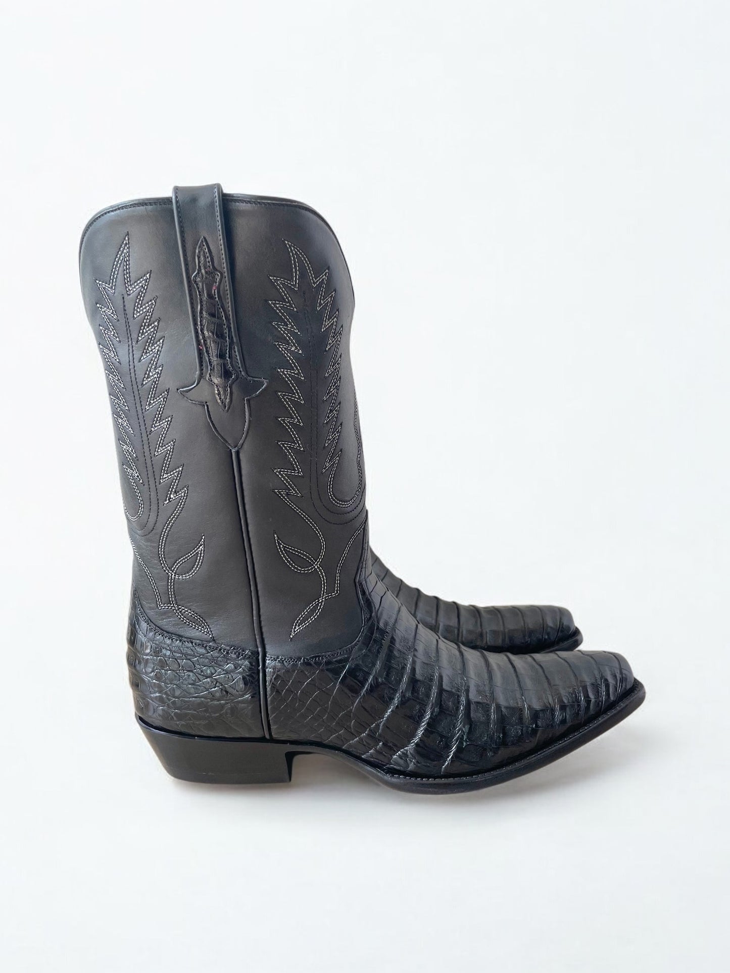 Caiman Belly Cowboy Boot in Noir