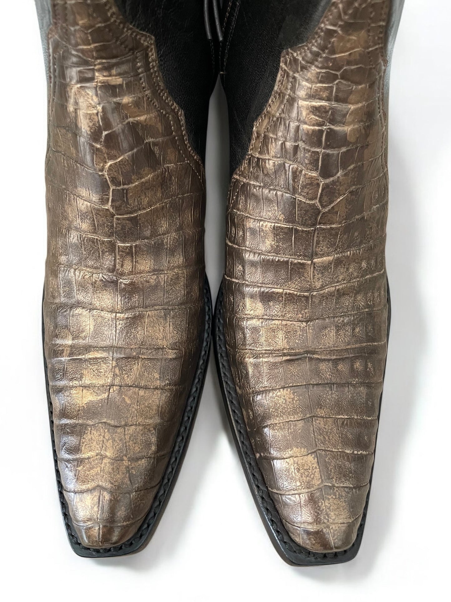 Gold Washed Caiman Belly with “Goblin” Goatskin Zip