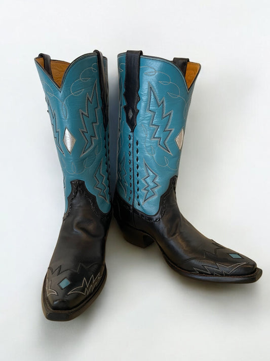 “Electric” Cowgirl in Turquoise and Noir Calf