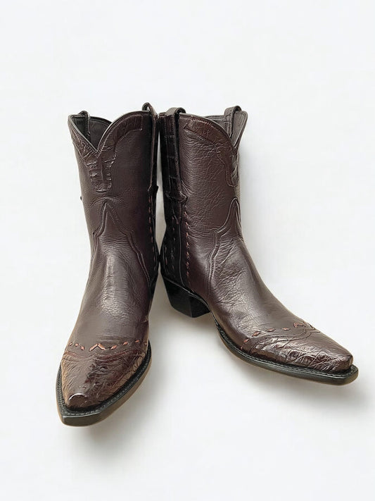 Italian Calf With Caiman Trim Shorty in Dark Chocolate