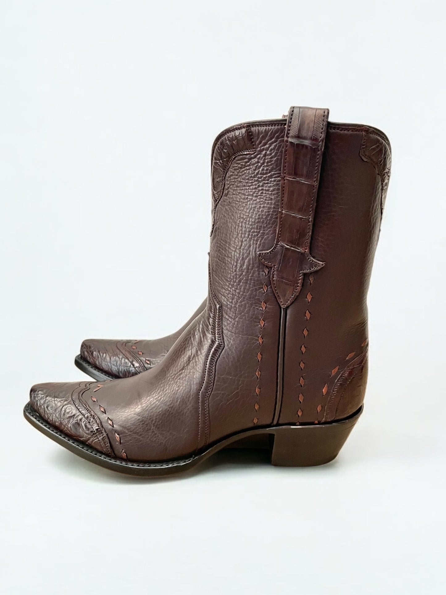 Italian Calf With Caiman Trim Shorty in Dark Chocolate