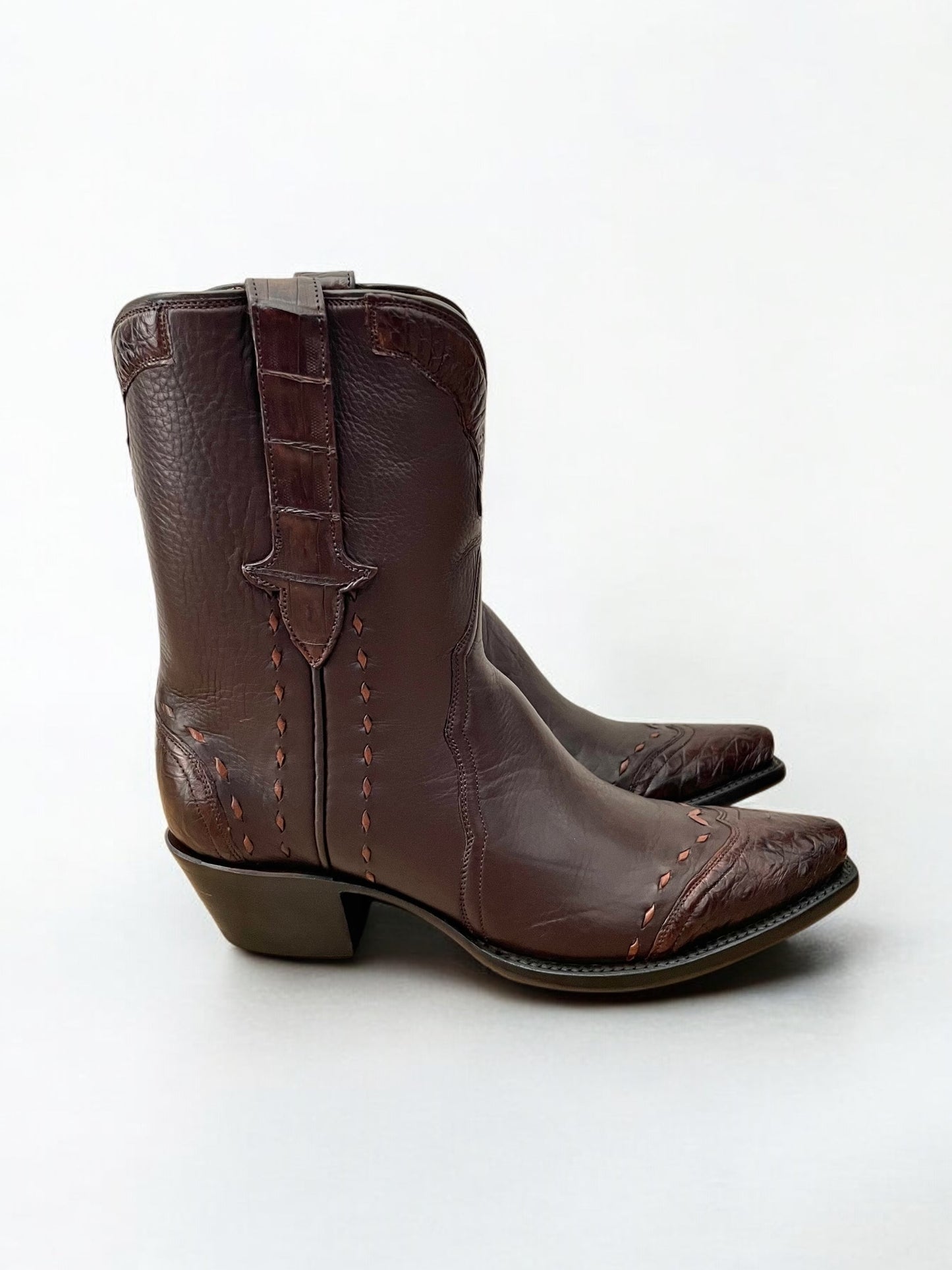 Italian Calf With Caiman Trim Shorty in Dark Chocolate