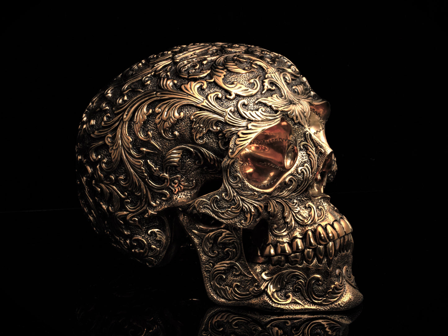 Life Size Bronze Floral Skull
