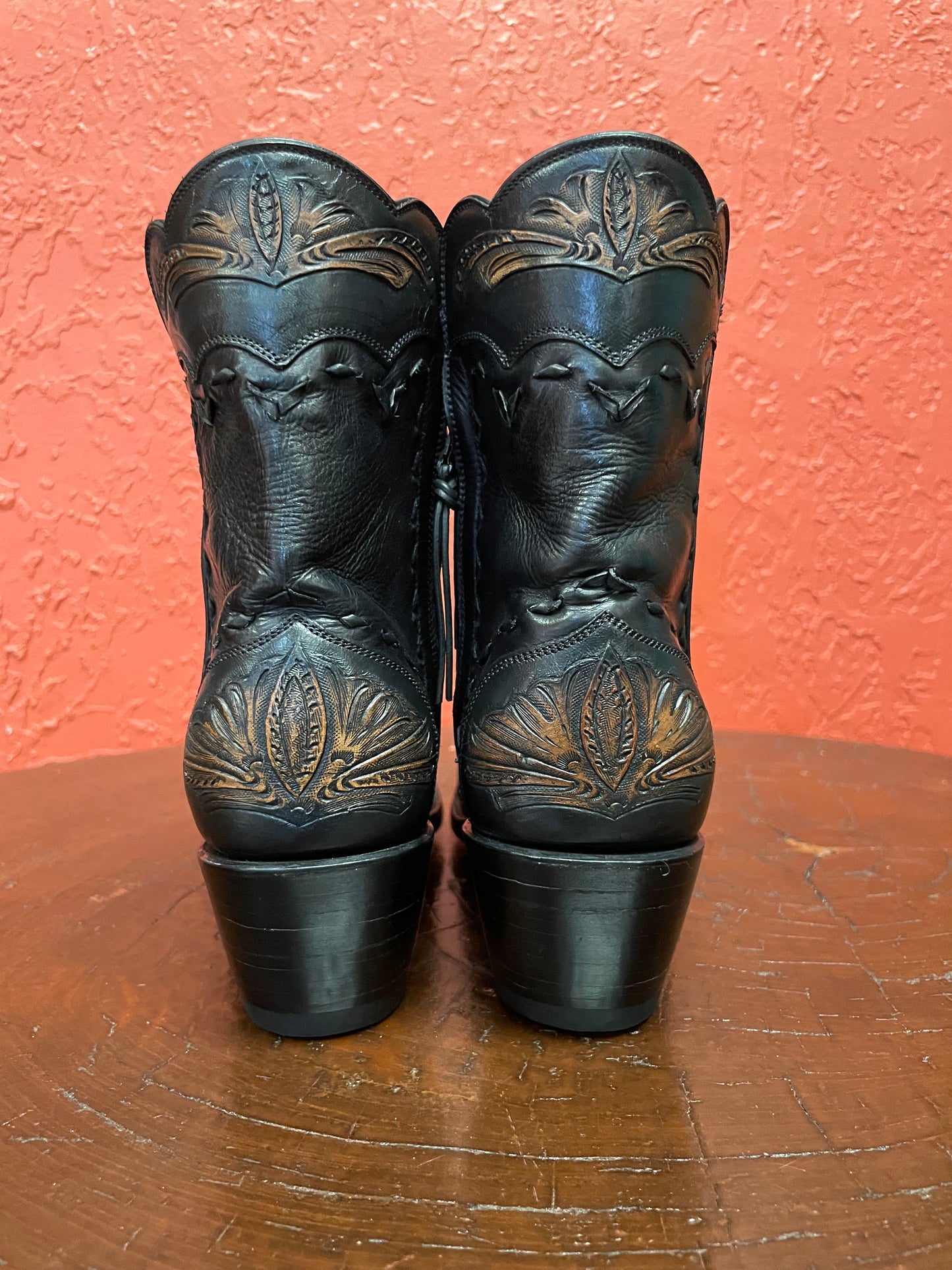 Black Calf With Antiqued Tooling Zip Boot