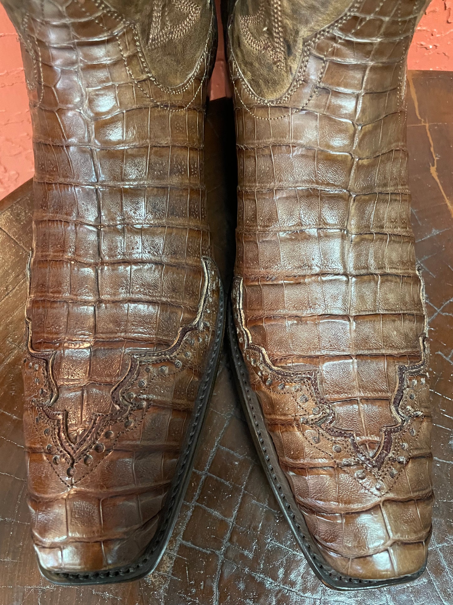 Majestic Antiqued Tobacco Caiman Belly Cowboy