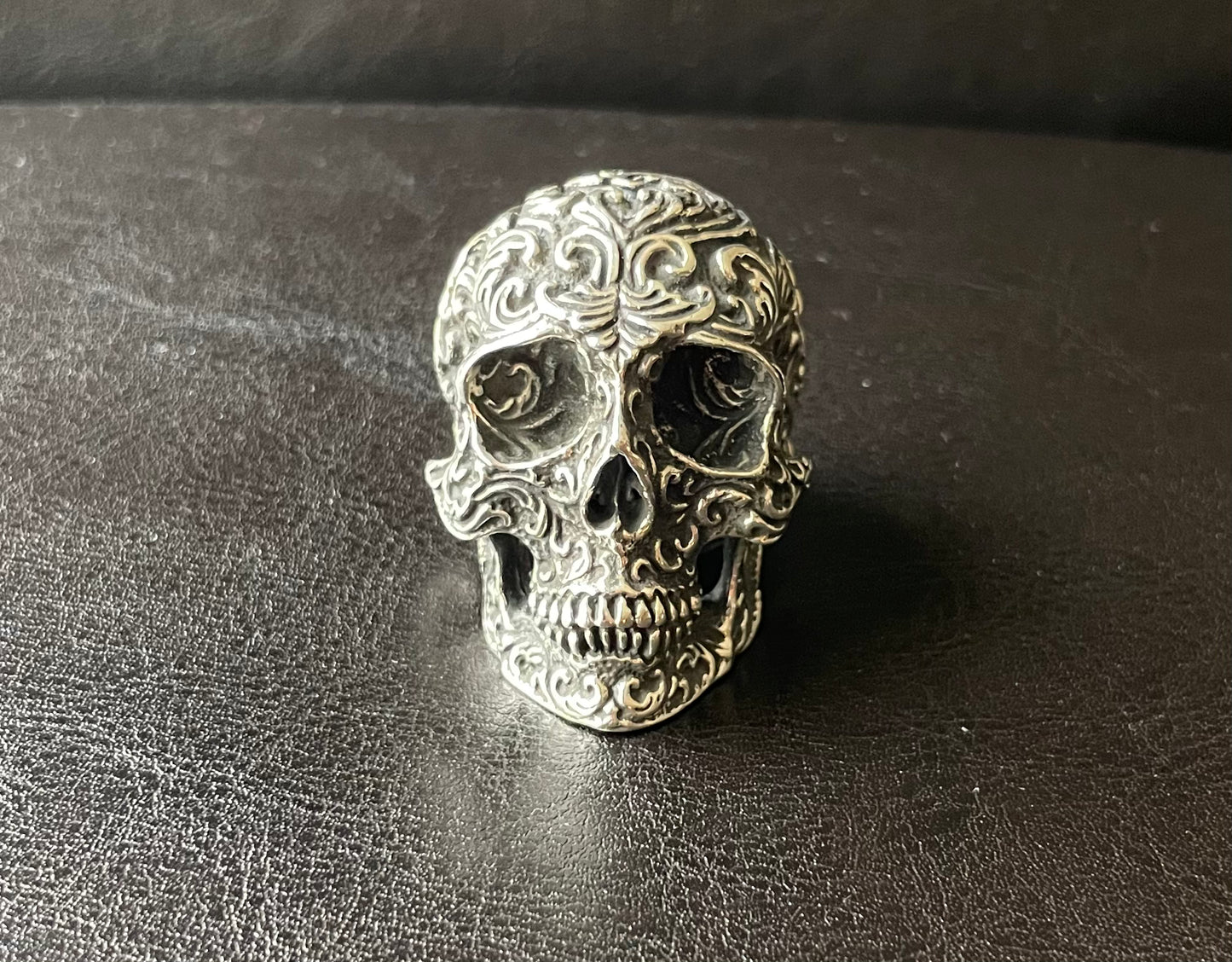 Sterling Silver Cast Floral Skull